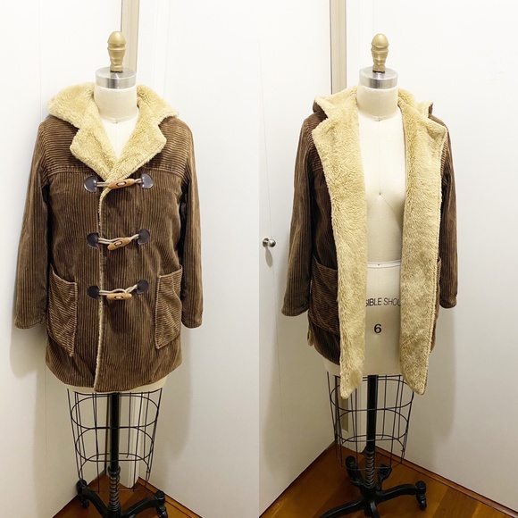 Hanasaki New York-ite 1970's Vintage Japanese Corduroy Hooded Toggle Jacket S - Picture 1 of 10